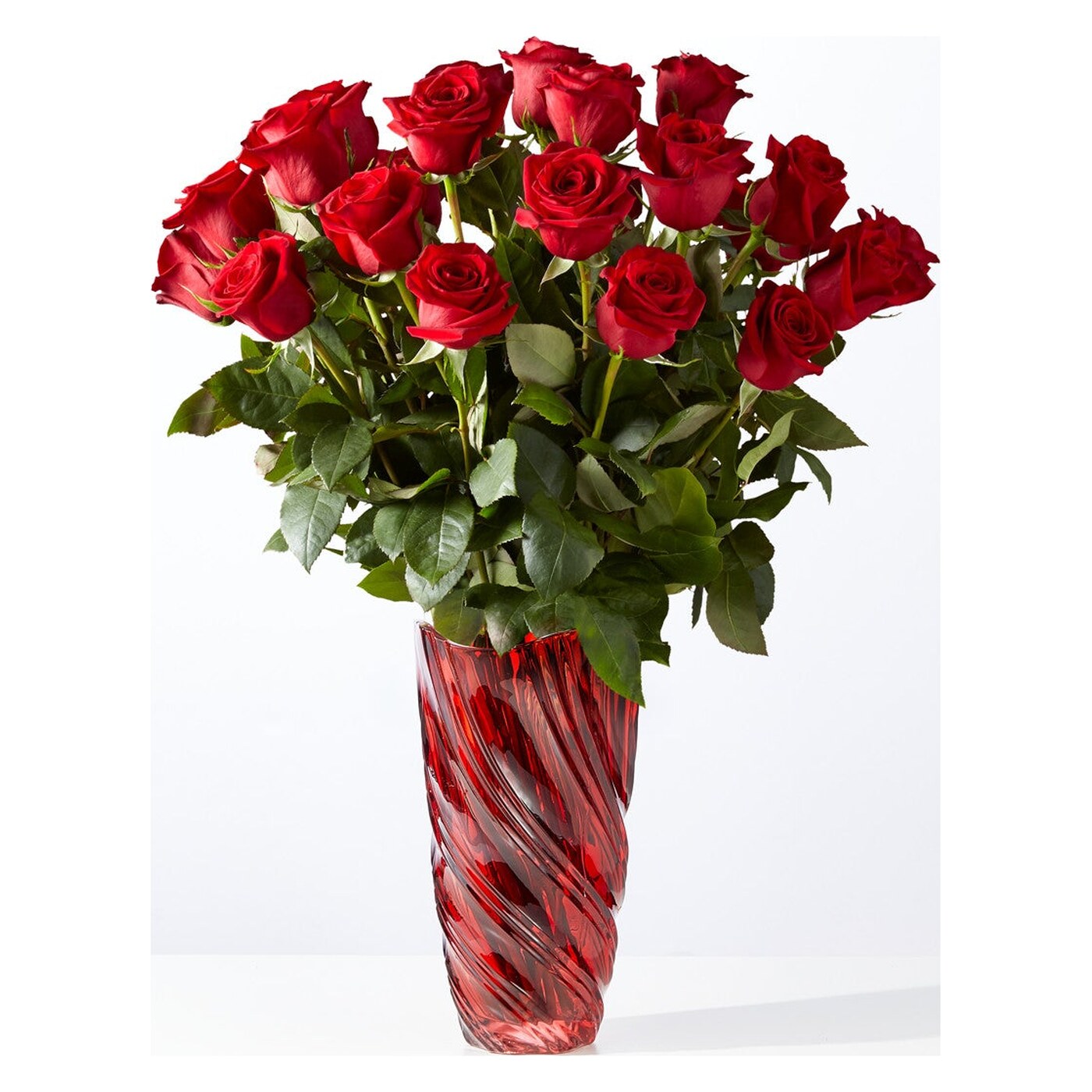 Clásico Love Red Rose Bouquet with Luxe Swirl Vase arrangement option 3