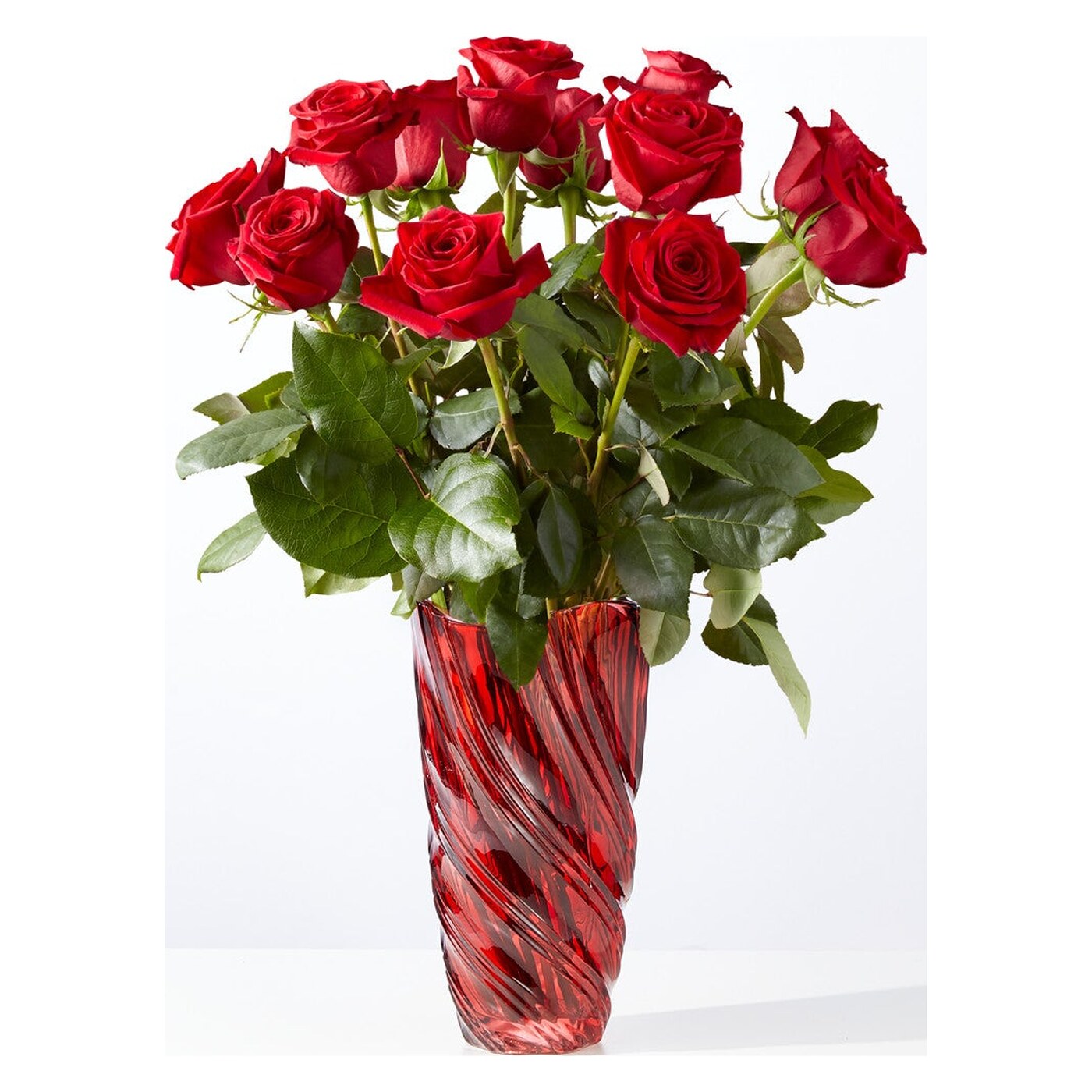 Clásico Love Red Rose Bouquet with Luxe Swirl Vase arrangement option 2